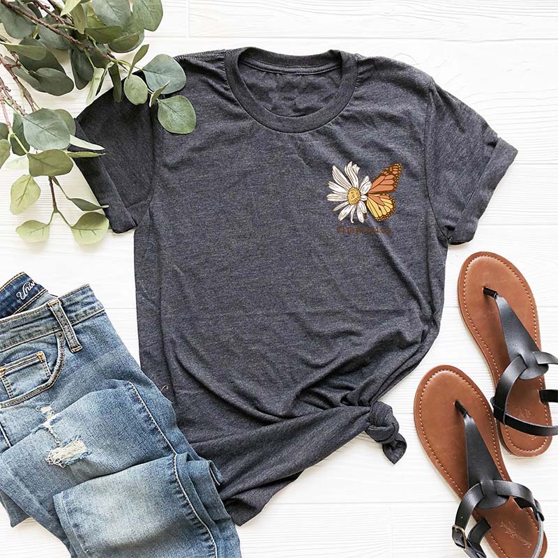 Aesthetic Butterfly Minimalist Flowers T-Shirt