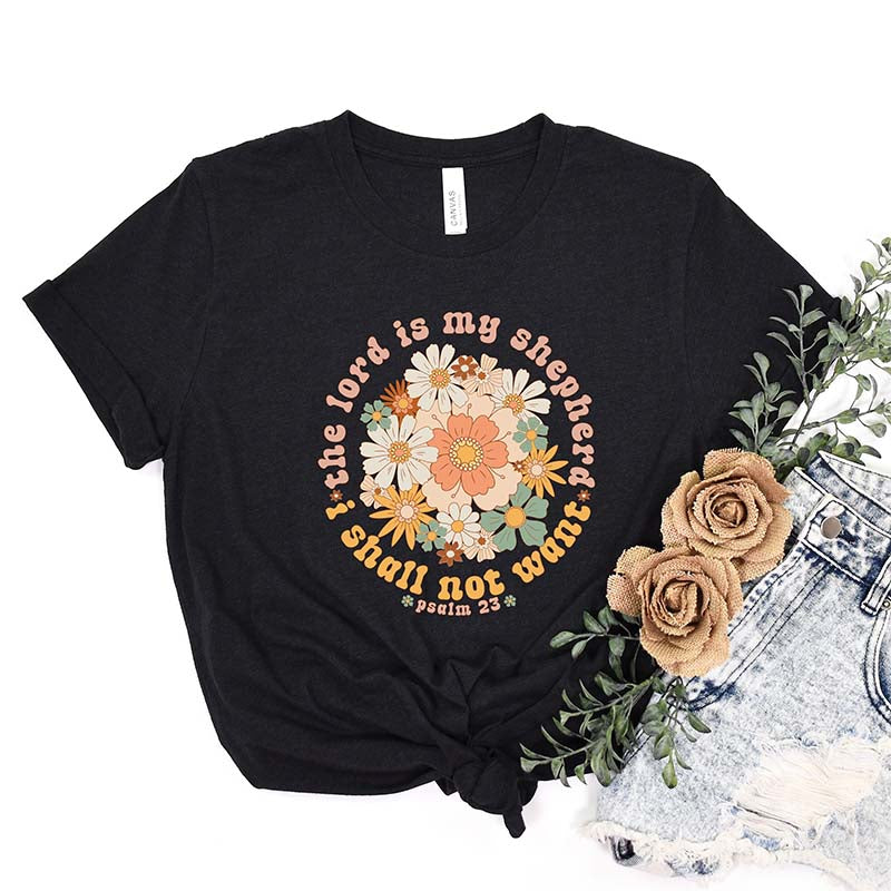 Boho Retro Floral Psalm 23 Faith T-Shirt