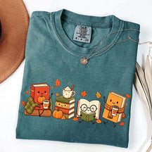 Cozy Book Lover Coffee Pumpkin T-Shirt