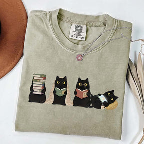 Black Cats Reading T-Shirt