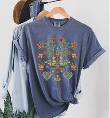 Chemise oiseau art populaire scandinave
