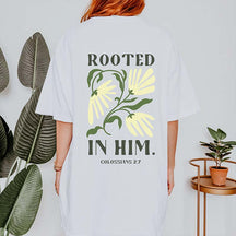 Rooted in Him Retro Floral Faith T-Shirt