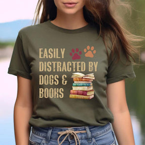 Easily Distracted By Dogs And Books Lover T-Shirt