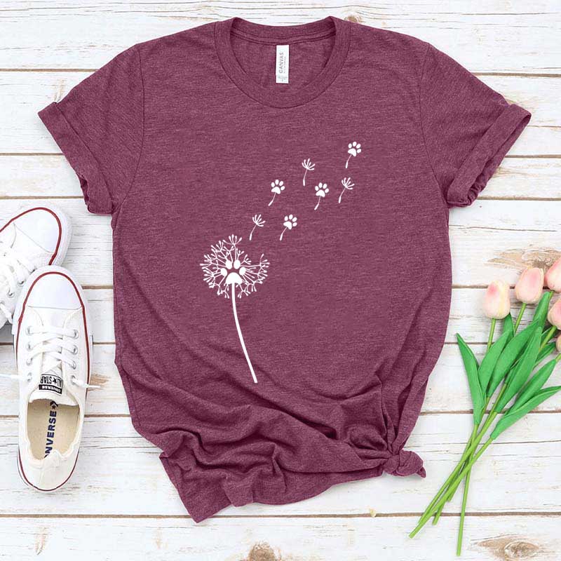Cute Dandelion Dog Paw Simple T-Shirt