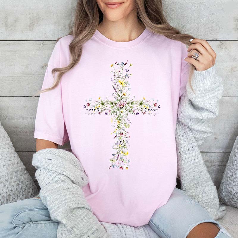 Comfort Colors Floral Cross Faith T-Shirt