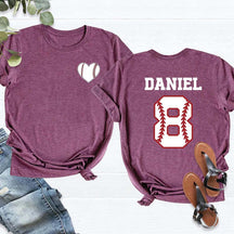 Custom Team Number And Name Baseball Heart T-Shirt