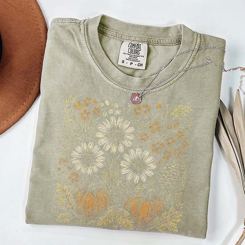 Comfort Colors Pumpkin Sunflower Floral Fall T-Shirt