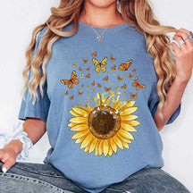 Sunflower Butterfly Floral Botanical T-Shirt