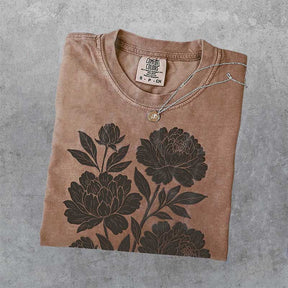 Linocut Flower Retro T-Shirt
