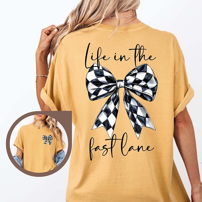 Race Day Checkered Flag Bow T-Shirt