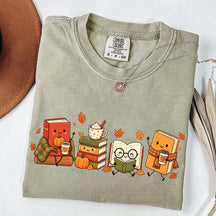 Cozy Book Lover Coffee Pumpkin T-Shirt