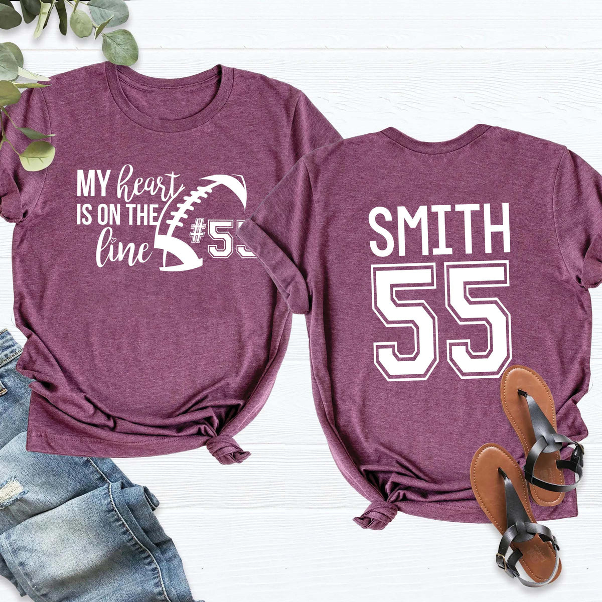 Custom Heart On The Line Football T-Shirt
