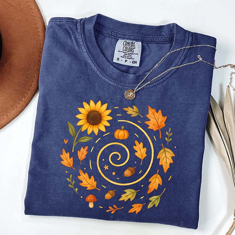 Spiral Sunflower Pumpkin Fall T-Shirt