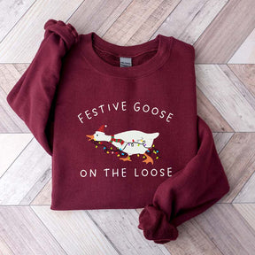 Festive Goose on the Loose Christmas Xmas Duck Sweatshirt