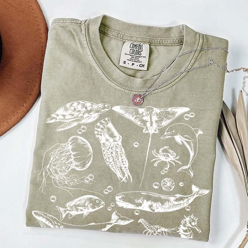 Sea Animals 90s Vintage Style T-Shirt