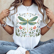 Dragonfly Watercolor Floral Graphic T-Shirt