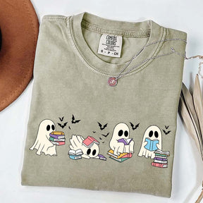 Cute Ghost Reading Book Halloween T-Shirt