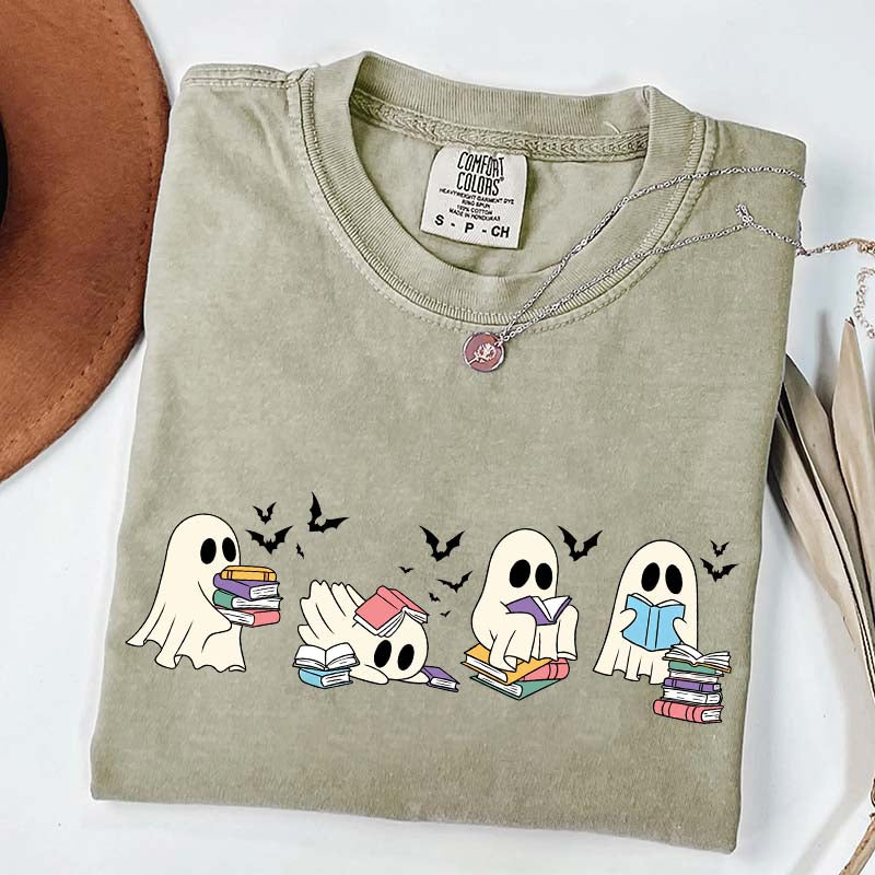 Cute Ghost Reading Book Halloween T-Shirt