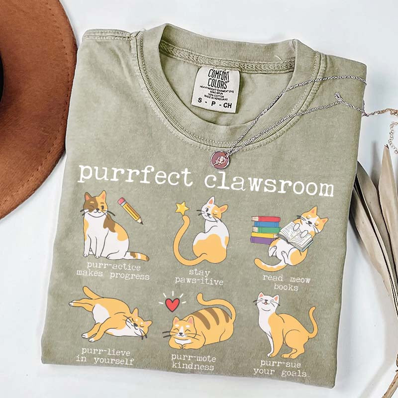 Funny Teacher Cat Book T-Shirt