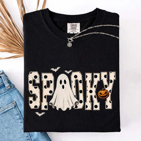 Retro Spooky Halloween Ghost White Dots T-Shirt