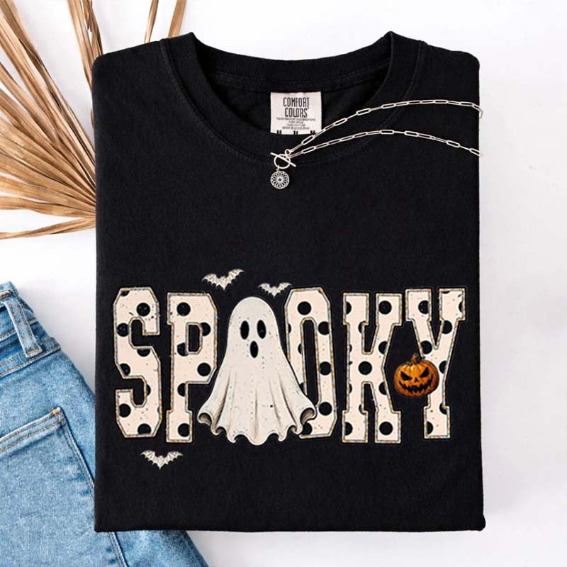 Retro Spooky Halloween Ghost White Dots T-Shirt