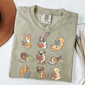 Cute Dogs with Books Animal Graphic T-Shirt