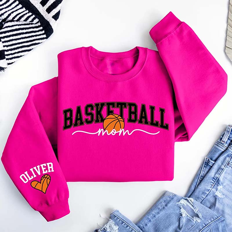 Personalized Basketball Mom Kids Name On Sleeve Sweatshirt