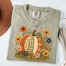 Faux Patchwork Floral Pumpkin T-Shirt