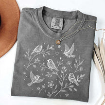 Boho Botanical Birds Sparrow T-Shirt