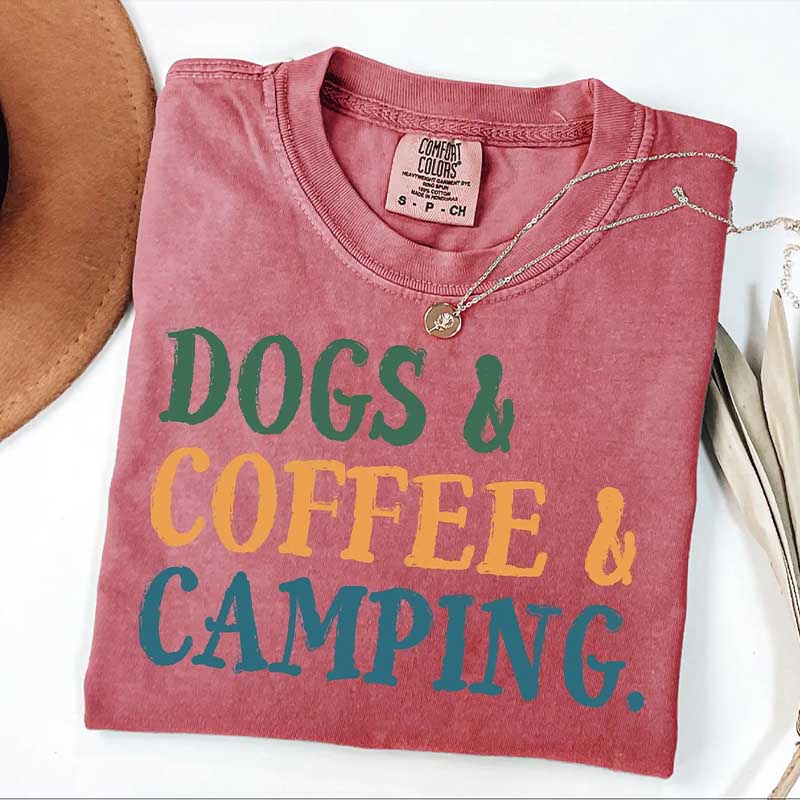 Dogs Coffee Camping Life T-Shirt