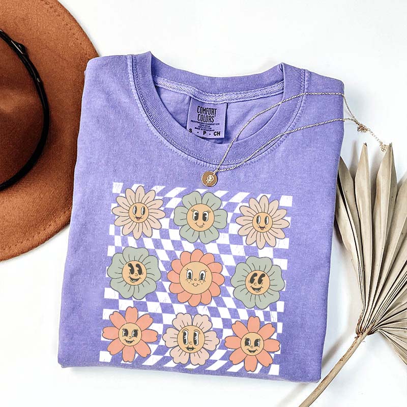 Retro Checkered Flower T-Shirt