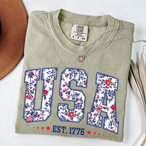 Flower USA Floral Patriotic T-Shirt
