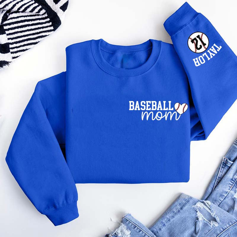 Personalize Baseball Mom Kids Name On Sleeve Sweatshirt