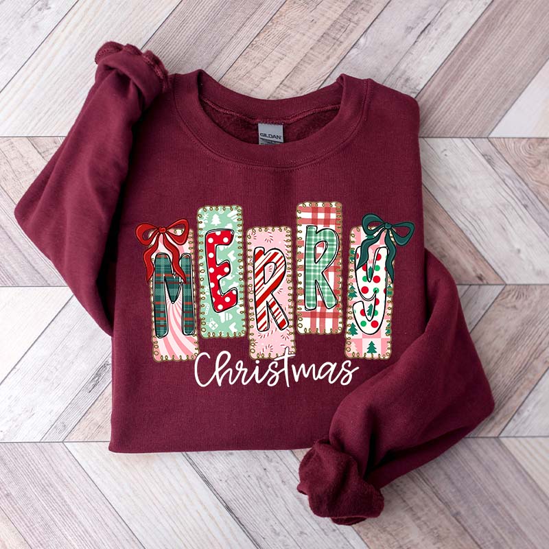 Coquette Merry Christmas Preppy Bow Retro Sweatshirt