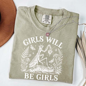 Girls Will Be Girls Praying Mantis Botanical T-Shirt