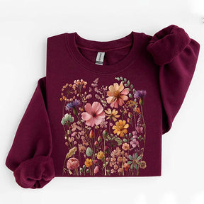 Vintage Pressed Flowers Pink Wildflowers Sweatshirt