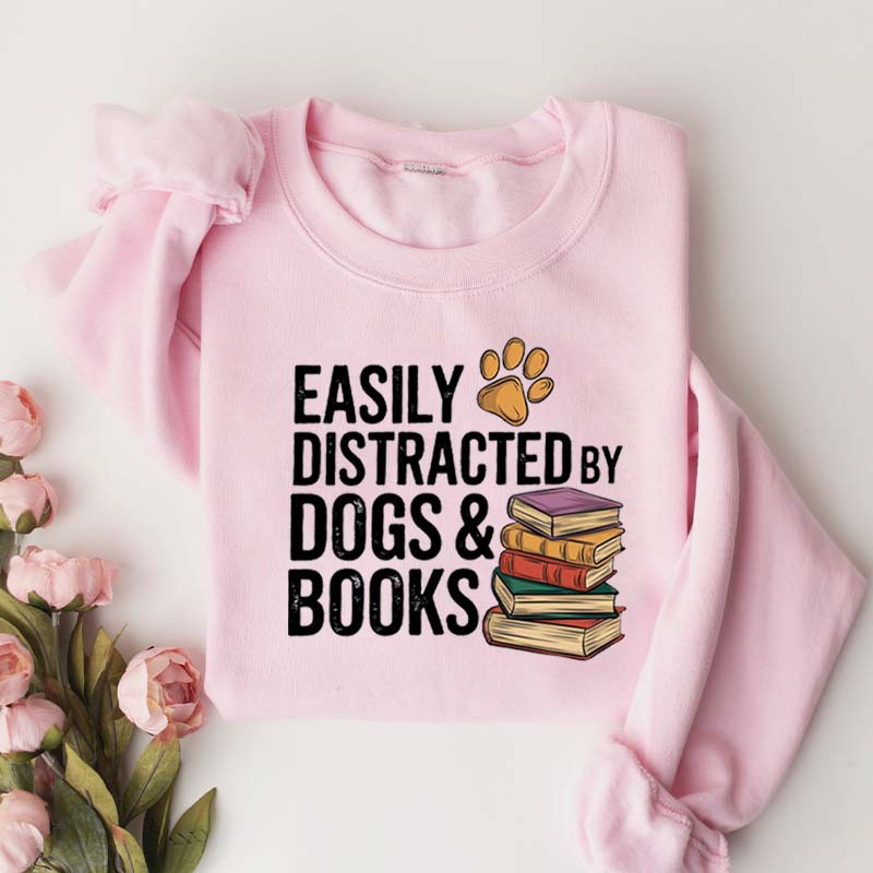 Retro Easily Distracted by Dogs and Books Sweatshirt