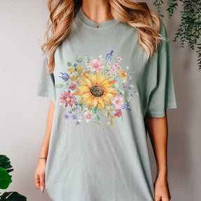 Vintage Floral Pressed  Sun Flowers T-Shirt