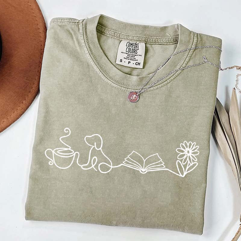 Doodle Books Coffee Dogs Flower T-Shirt