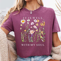 Comfort Colors It is Well Within My Soul Floral Religious Women T-Shirt