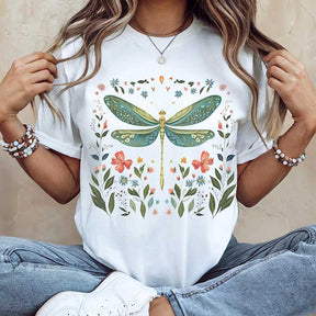 Dragonfly Watercolor Floral Graphic T-Shirt