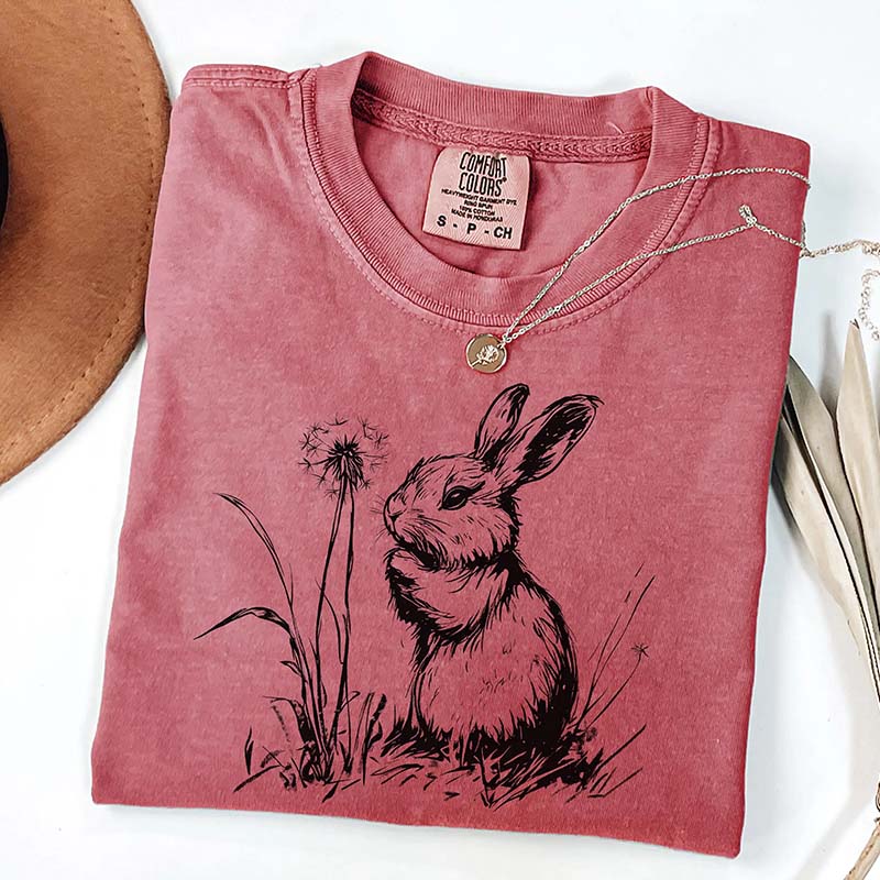 Botanical Bunny Line Art T-Shirt