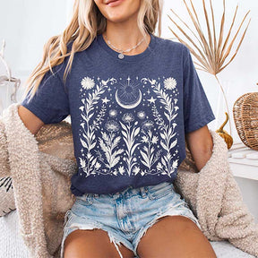 Boho Floral Moon Summer Aesthetic T-Shirt