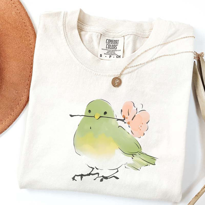 Cute Bird With Flower T-Shirt