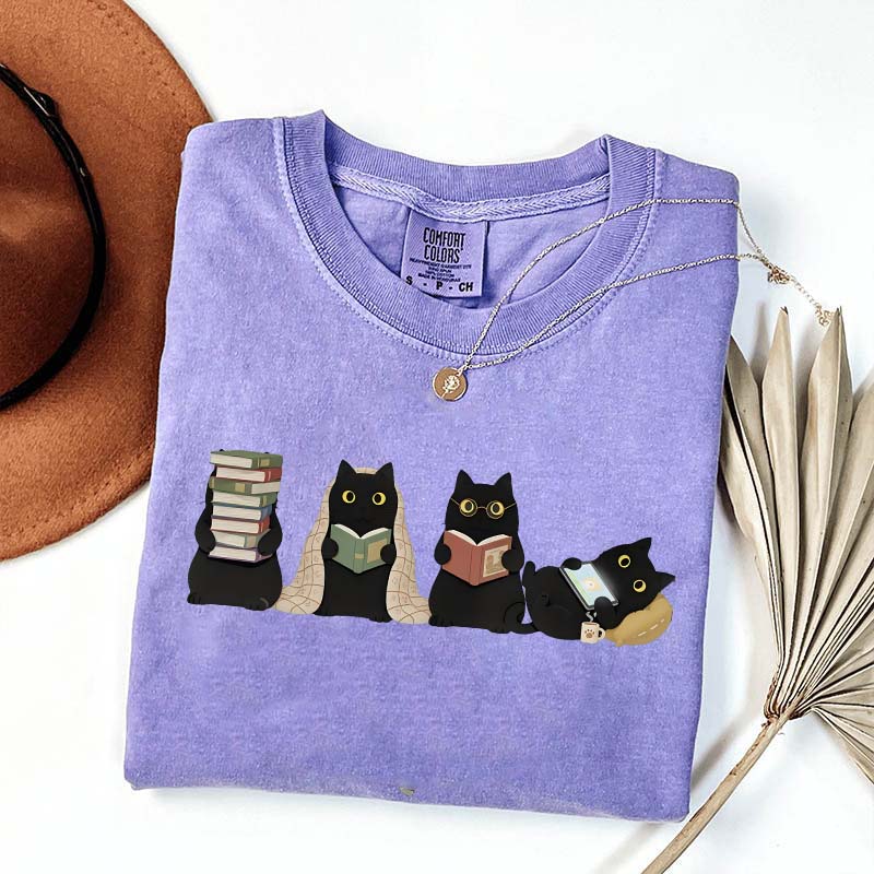 Black Cats Reading T-Shirt