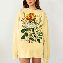 Hydrangeas Daisies Vintage Pressed Flowers Sweatshirt