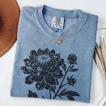 Vintage Linocut Flower Peonies T-Shirt
