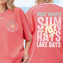 Retro Summer Boat Waves Sun Rays Lake Days T-Shirt