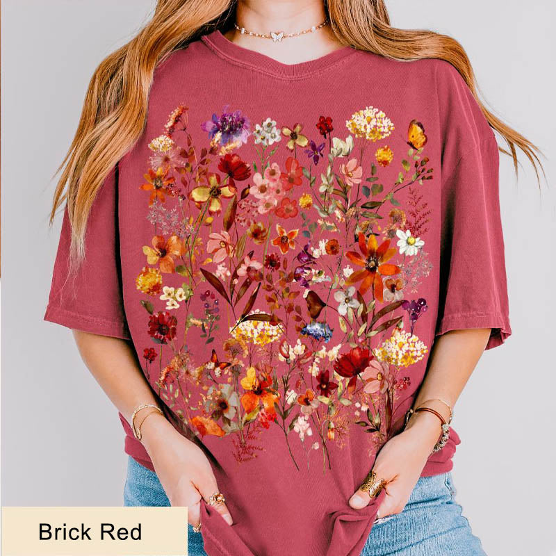 Vintage Pressed Flowers Market Boho Cottagecore T-Shirt