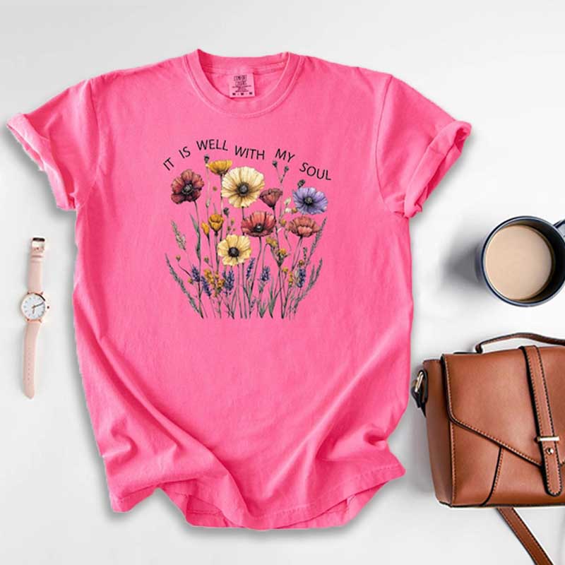 It is Well Within My Soul Floral Religious T-Shirt